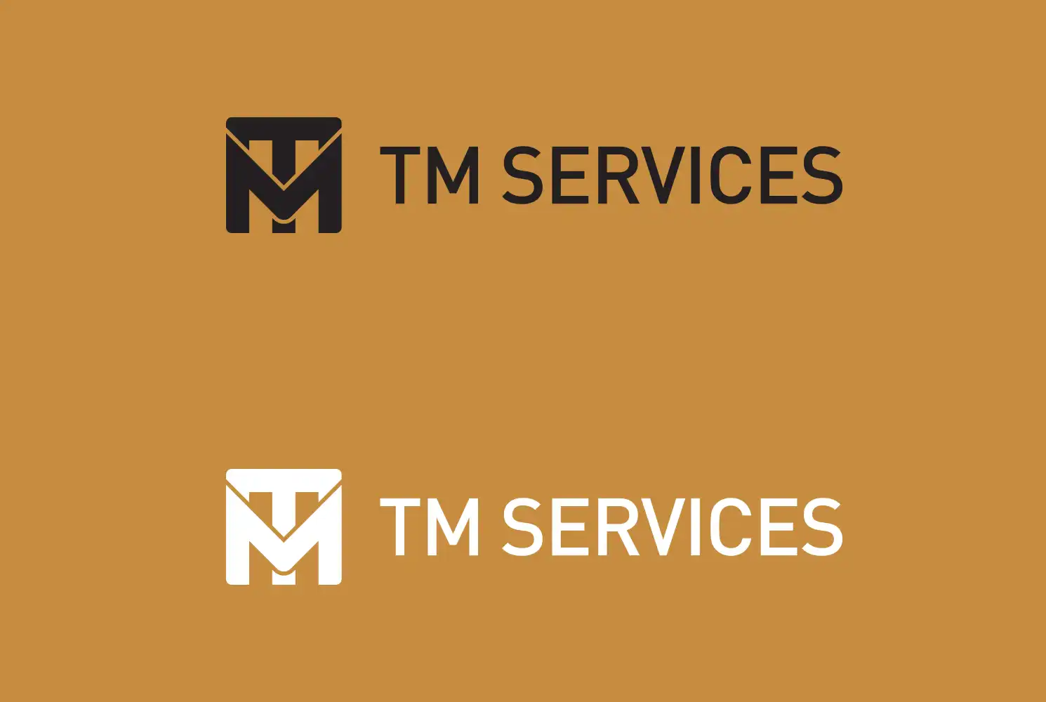 The new TM Maintenance Services logo in black and white on a golden background