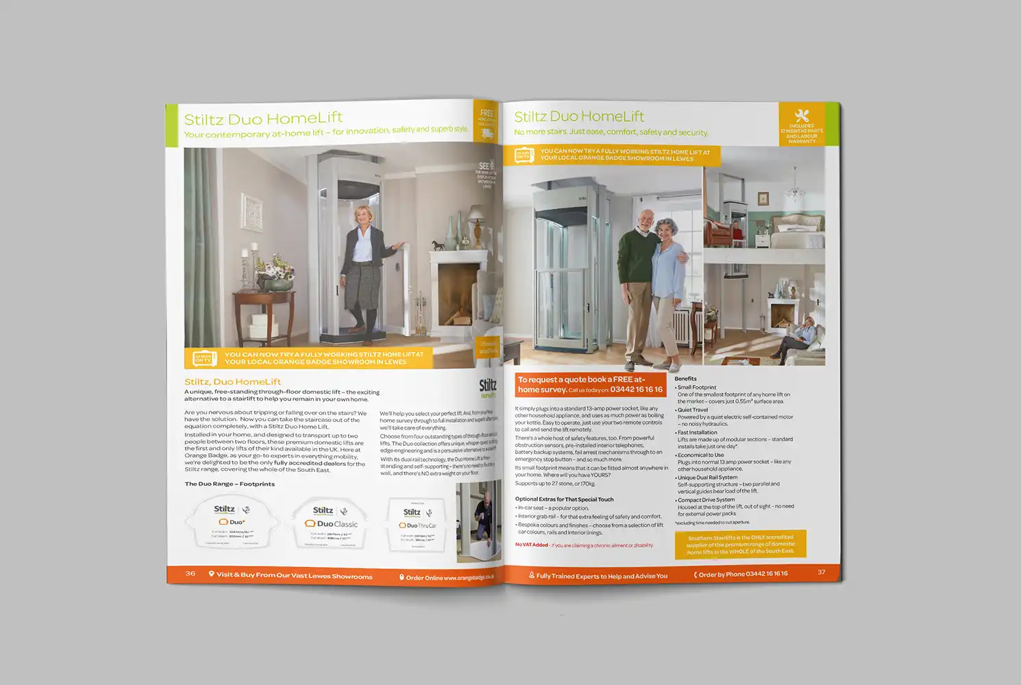 Mock up showing a double page spread of the Catalogue for Orange Badge