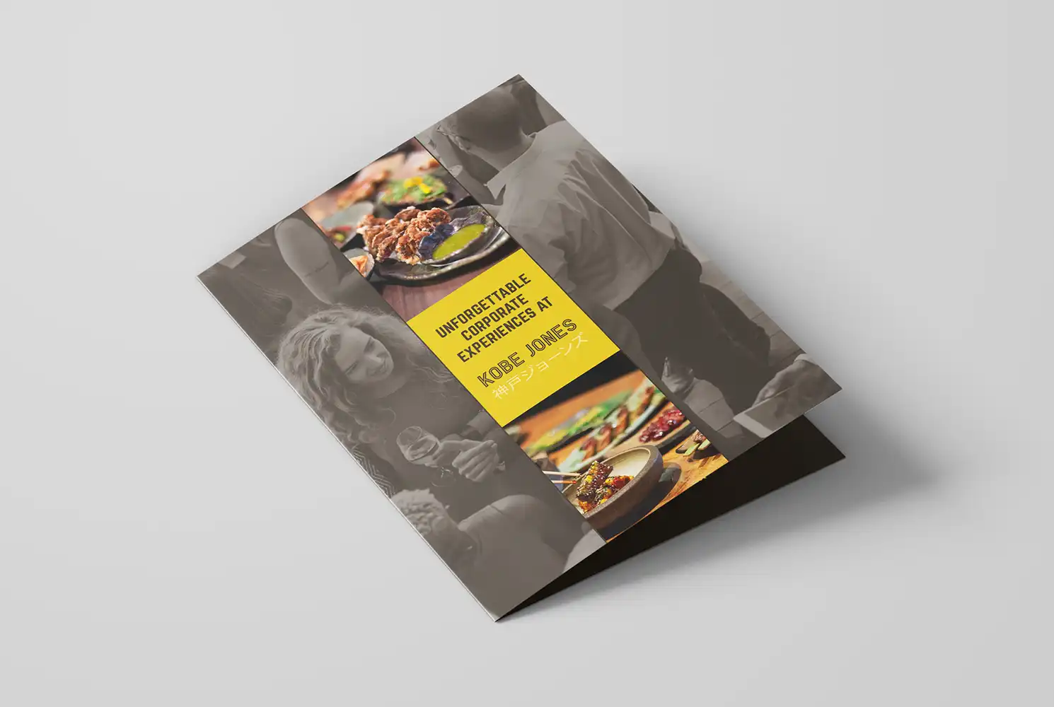 Mockup up showing the front cover of the Kobe Jones corporate hospitality brochure