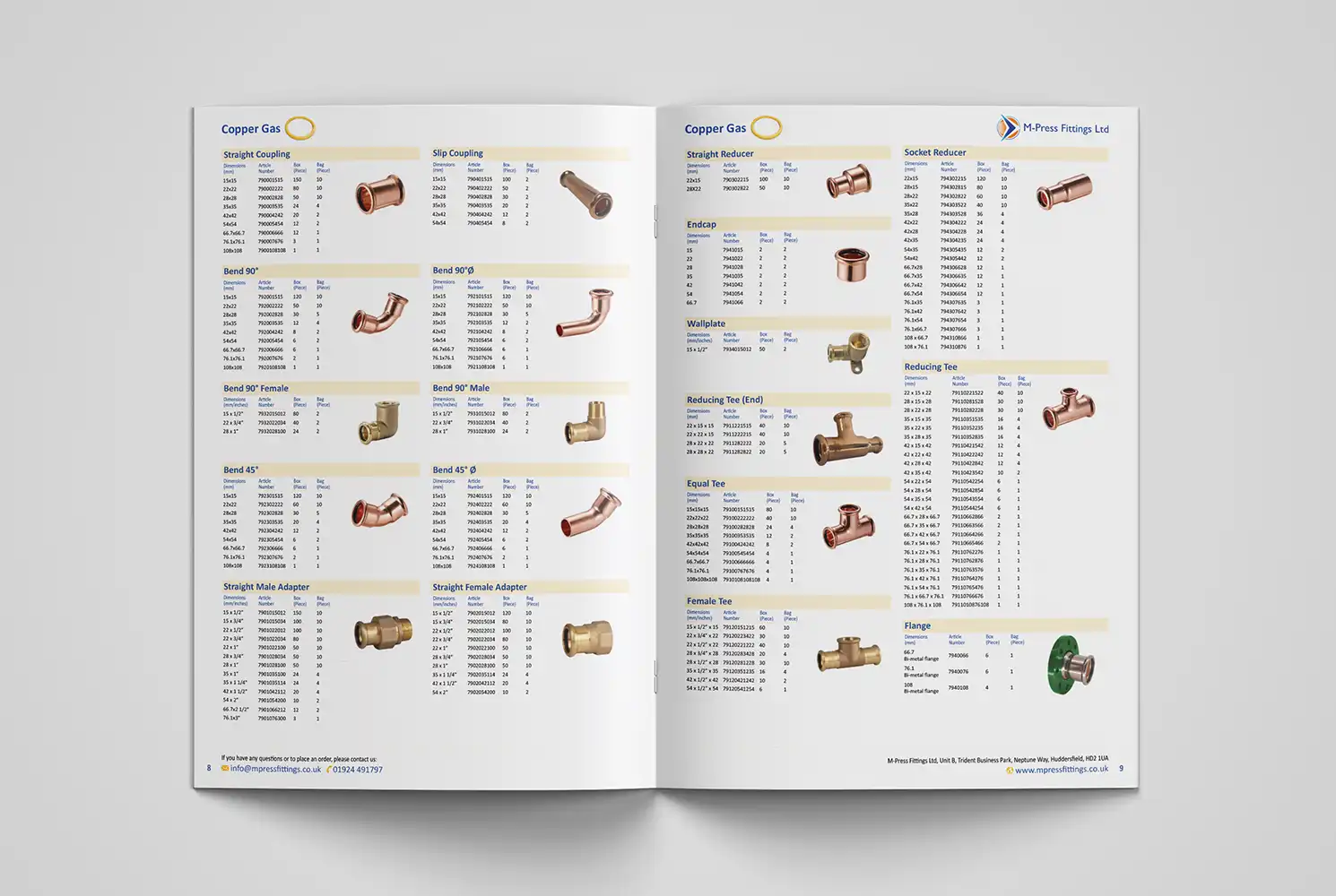 Mockup showing an internal spread of the catalogue