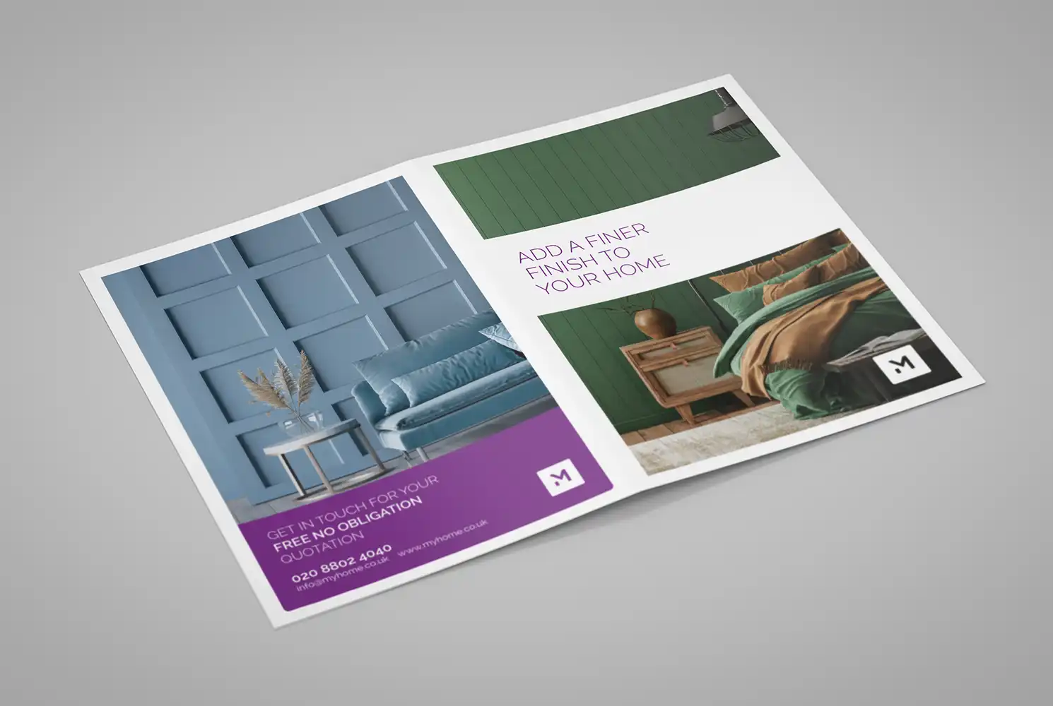 Mock up showing front and back covers of the Myhome decorating and carpentry leaflet