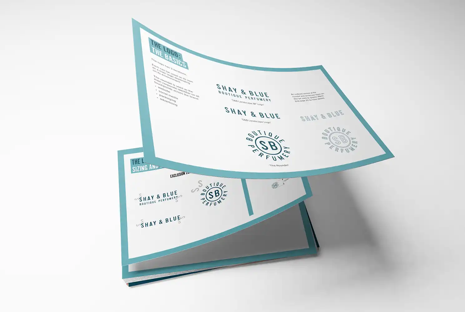 Mock up showing pages from the Shay & Blue brand guidelines