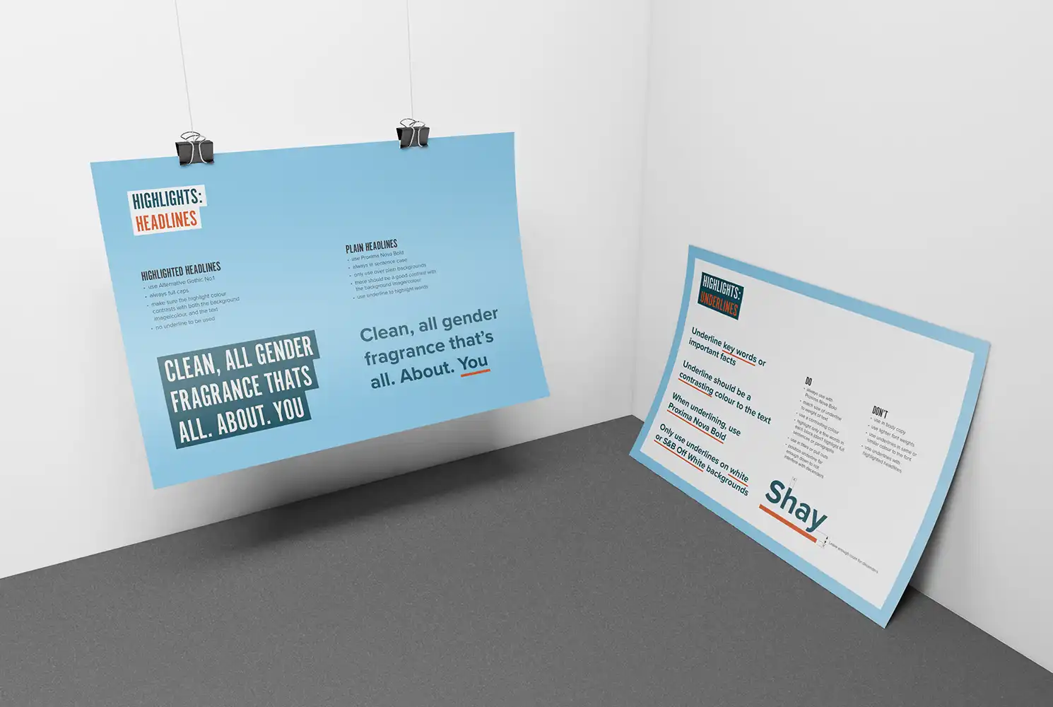 Mock up showing pages from the Shay & Blue brand guidelines